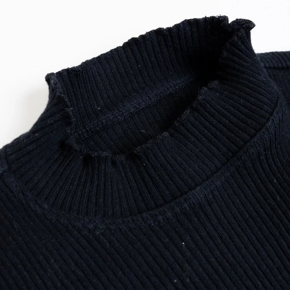 Current/Elliott The Ruffle Rib Top Black Ribbed Mock Neck Size 1 - Picture 6 of 11